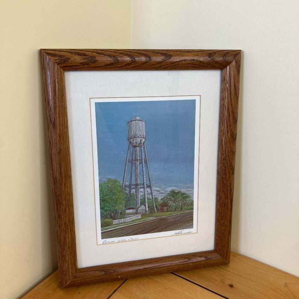 Prairie Water Tower Framed Art Print Vintage Alberta Canada 10"x12.5"